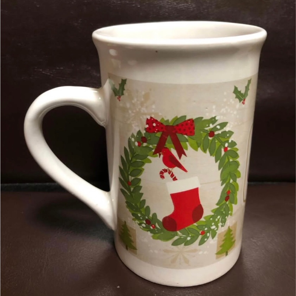 Festive Red Holiday Wreath Ceramic Coffee Mug